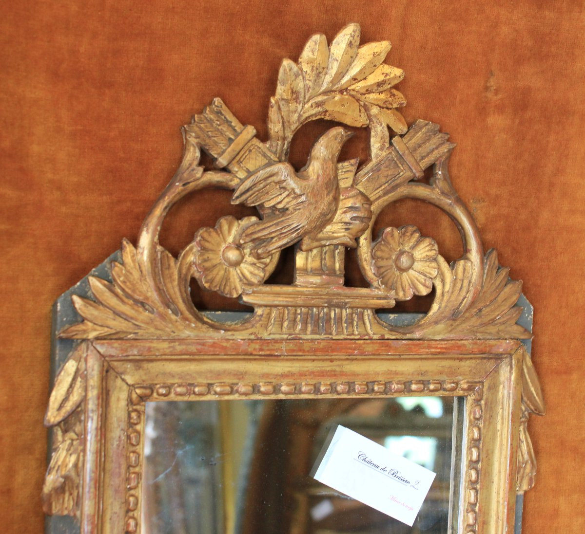 32 X 57 Cm Small Louis XVI Mirror, Carved And Gilded Wood-photo-3