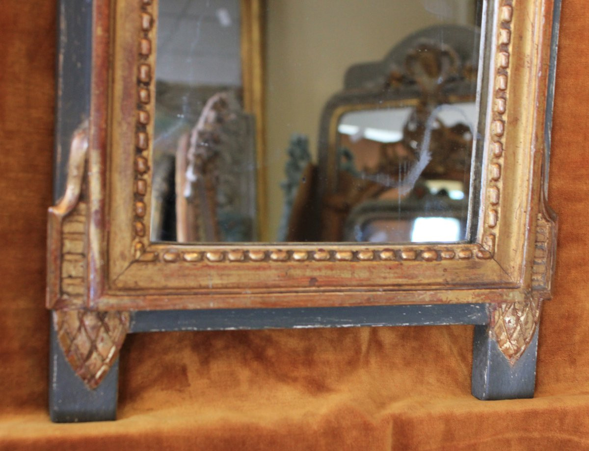 32 X 57 Cm Small Louis XVI Mirror, Carved And Gilded Wood-photo-4