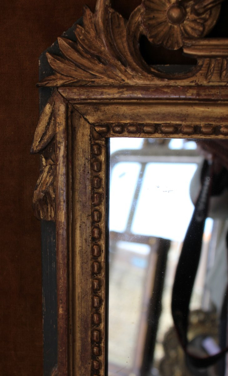 32 X 57 Cm Small Louis XVI Mirror, Carved And Gilded Wood-photo-1