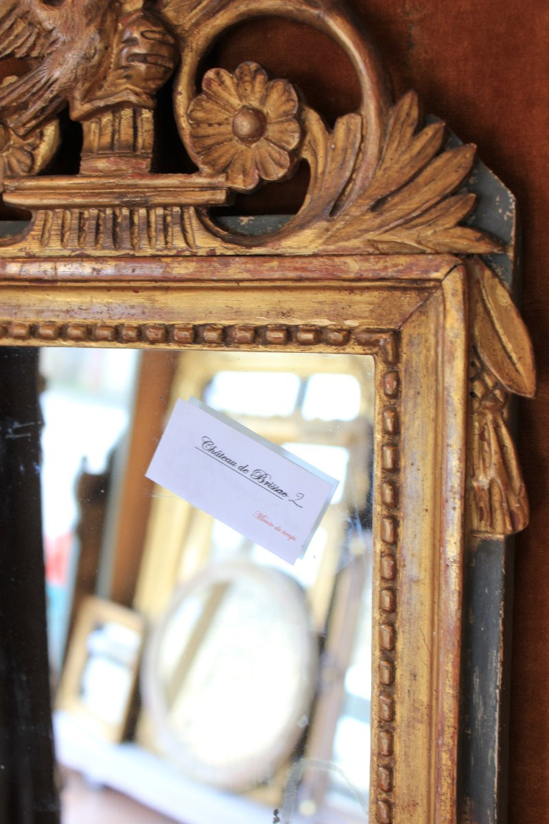 32 X 57 Cm Small Louis XVI Mirror, Carved And Gilded Wood-photo-2