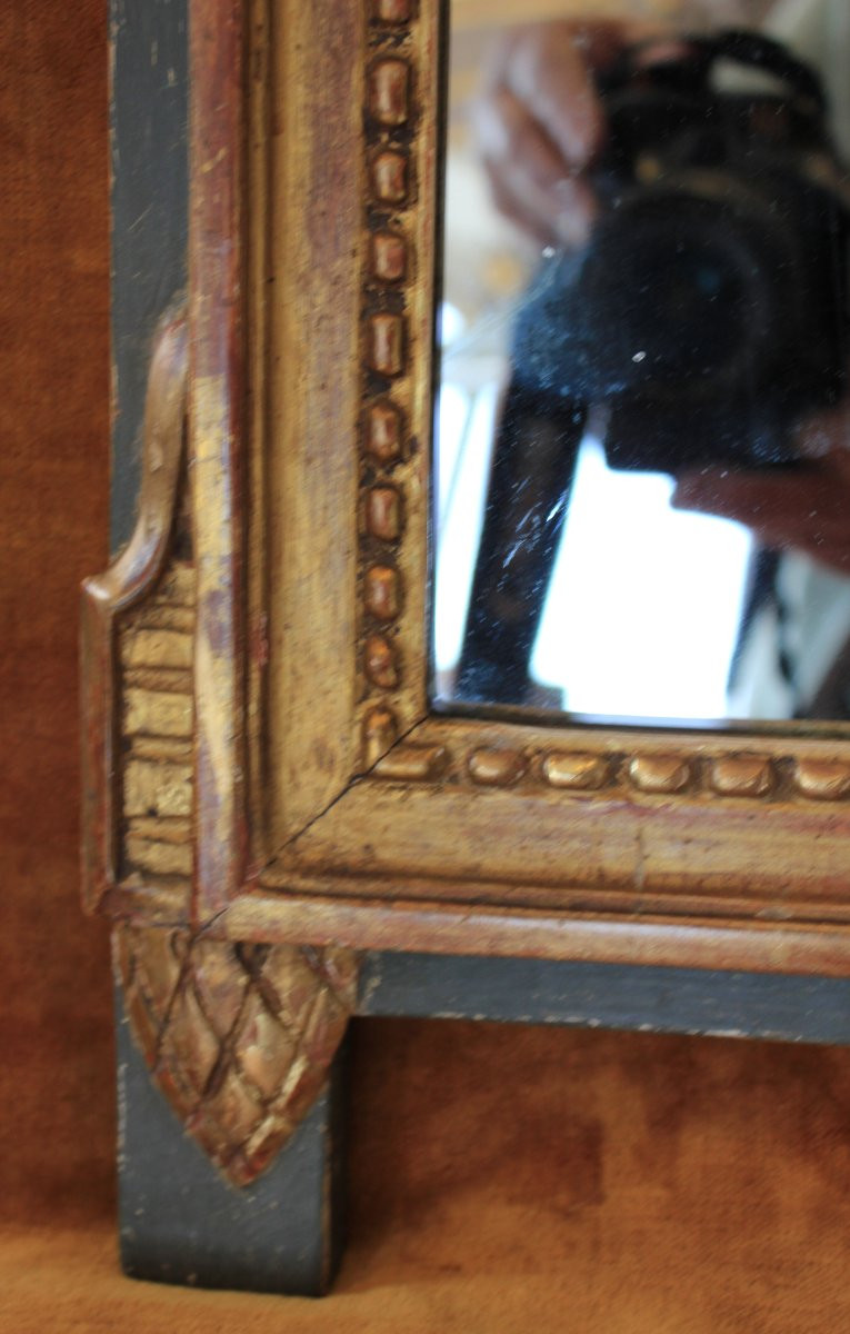 32 X 57 Cm Small Louis XVI Mirror, Carved And Gilded Wood-photo-3