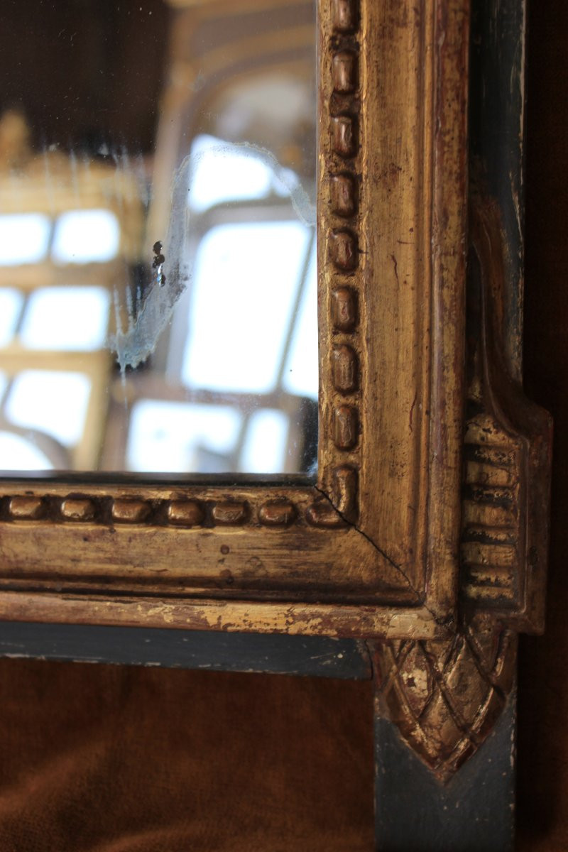 32 X 57 Cm Small Louis XVI Mirror, Carved And Gilded Wood-photo-4