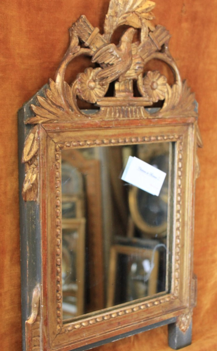 32 X 57 Cm Small Louis XVI Mirror, Carved And Gilded Wood-photo-6