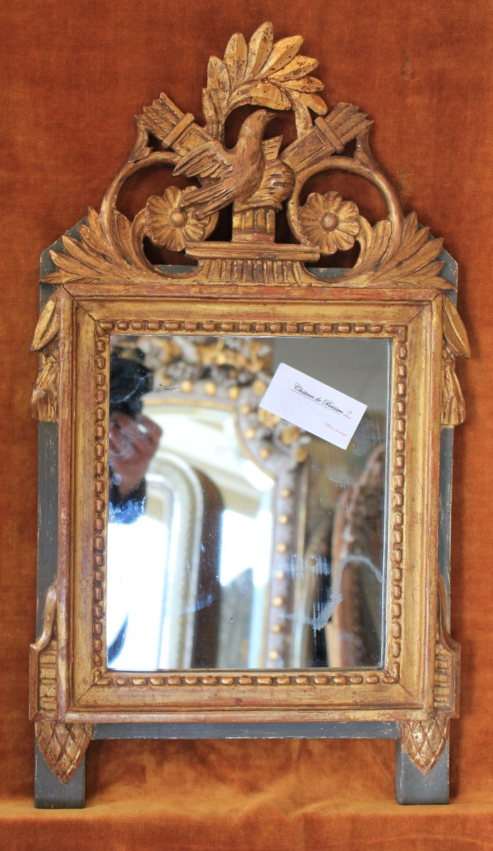 32 X 57 Cm Small Louis XVI Mirror, Carved And Gilded Wood