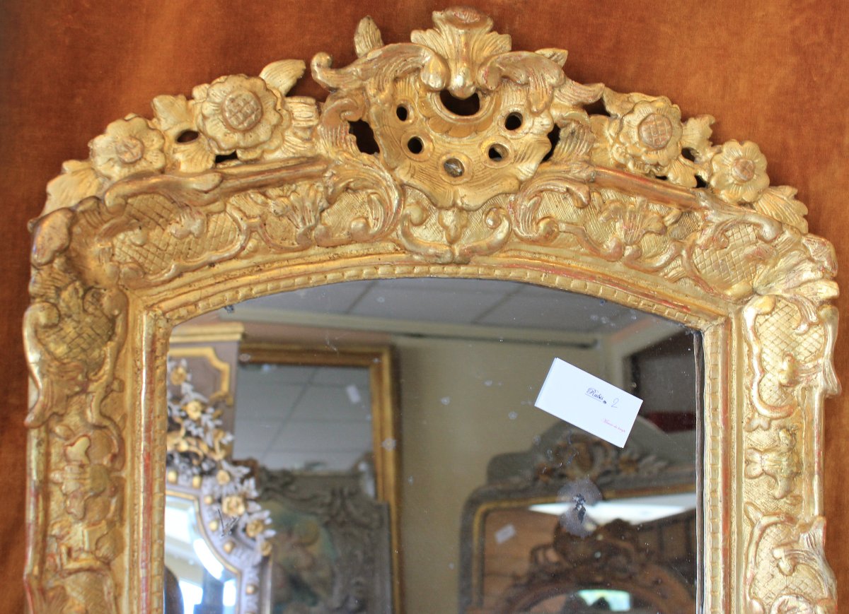55 x 75 cm Miroir XVIIIème, Régence, bois sculpté et doré, glace mercure-photo-2