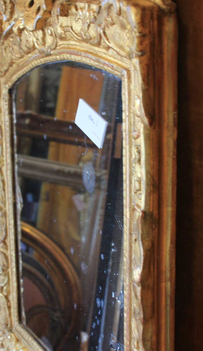 55 x 75 cm Miroir XVIIIème, Régence, bois sculpté et doré, glace mercure-photo-5