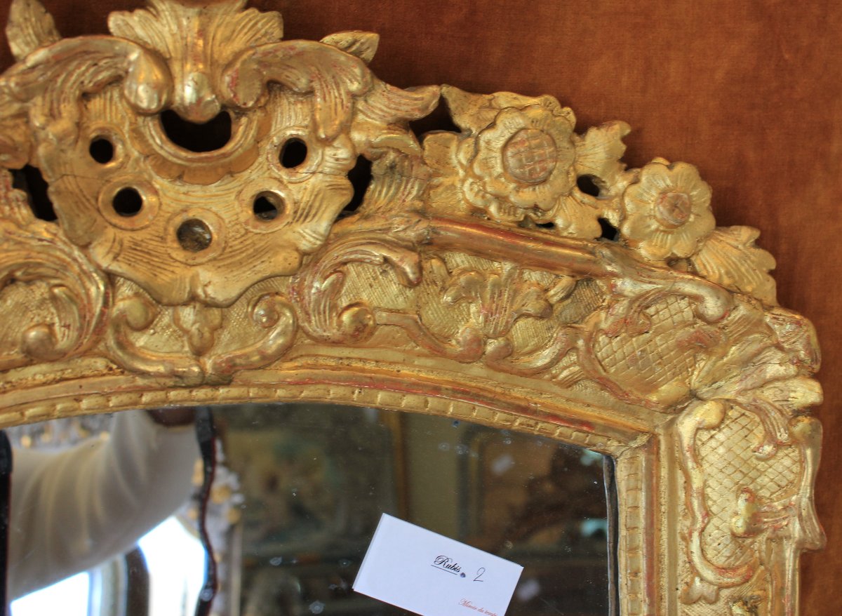 55 x 75 cm Miroir XVIIIème, Régence, bois sculpté et doré, glace mercure-photo-6