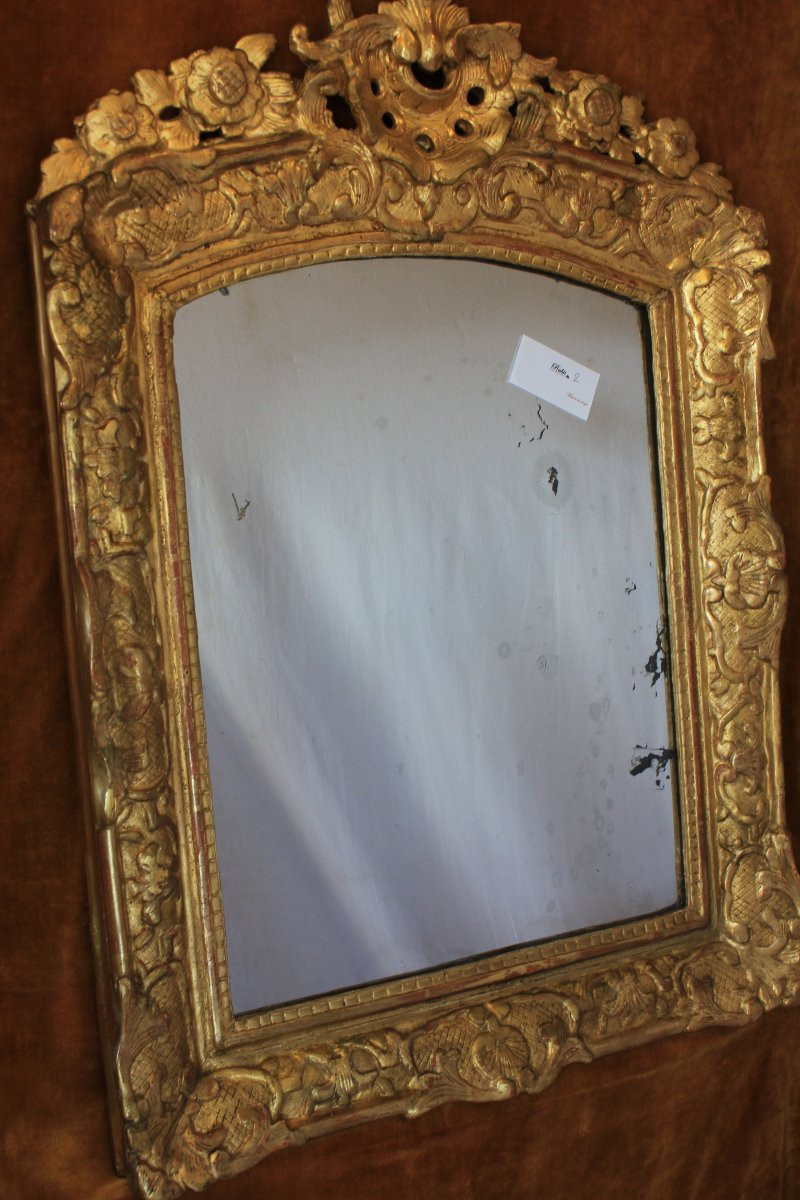 55 x 75 cm Miroir XVIIIème, Régence, bois sculpté et doré, glace mercure-photo-7