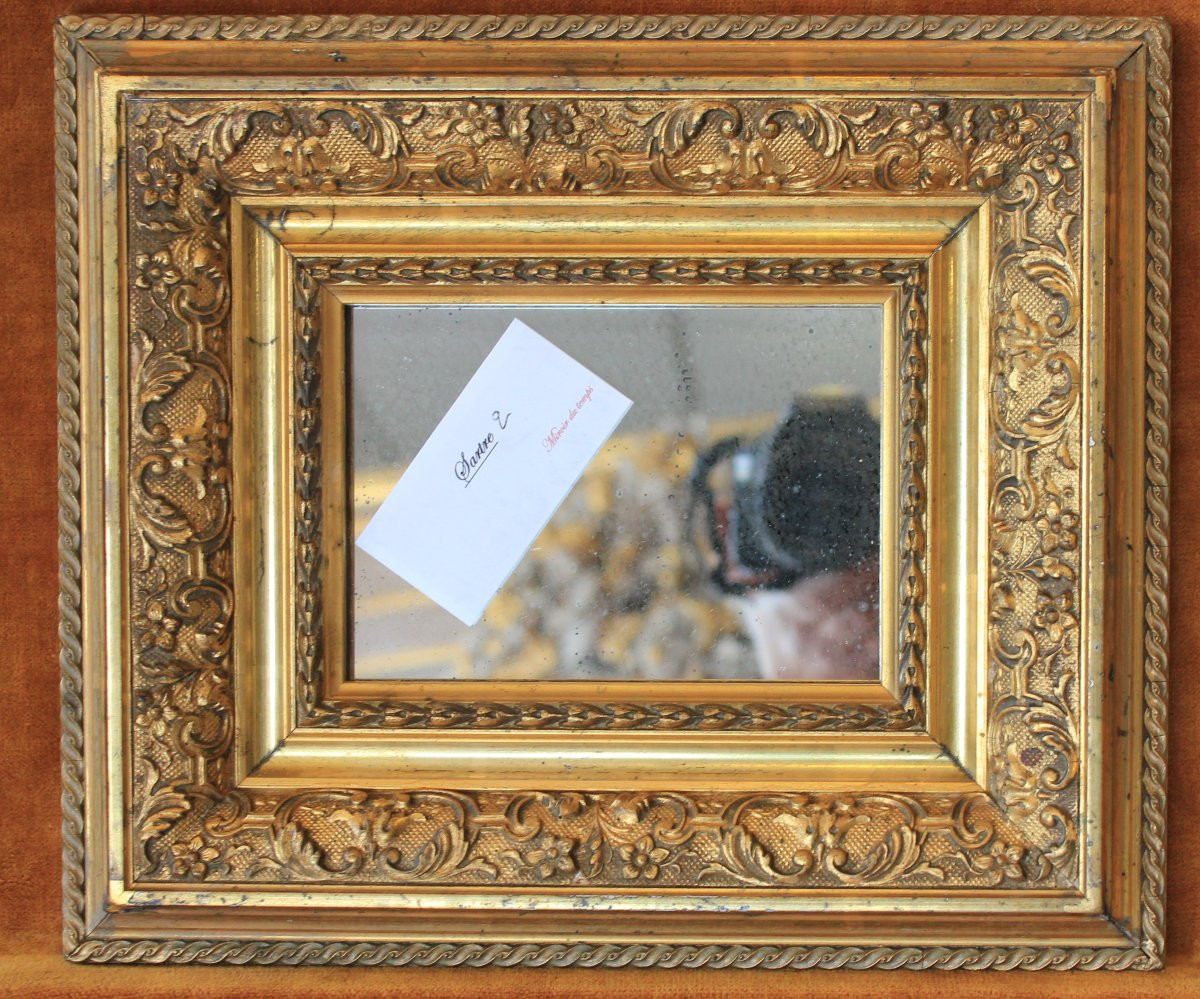 24 x 28 cm Petit miroir Napoléon III dorure feuille d'or.-photo-2