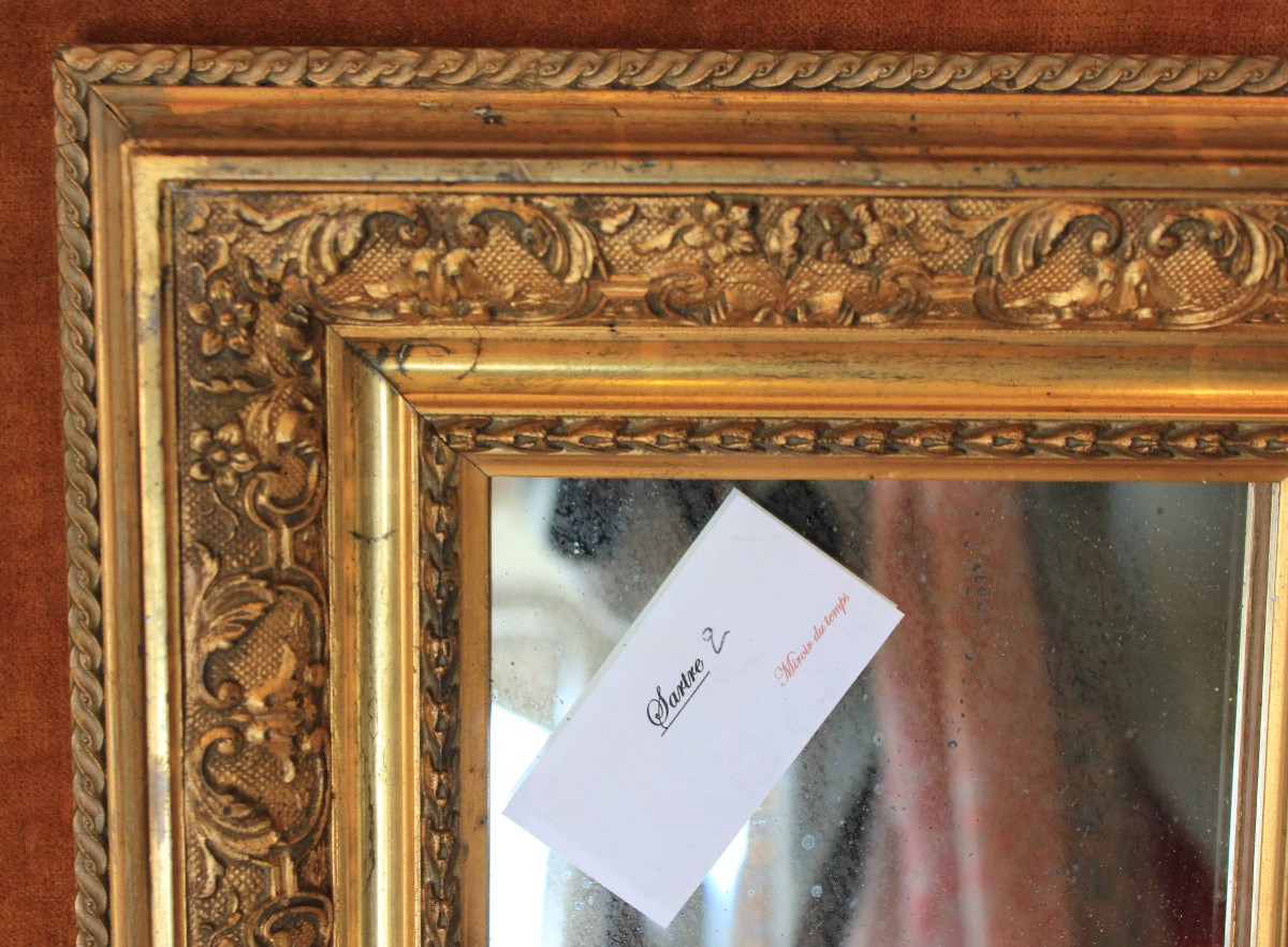 24 x 28 cm Petit miroir Napoléon III dorure feuille d'or.-photo-3