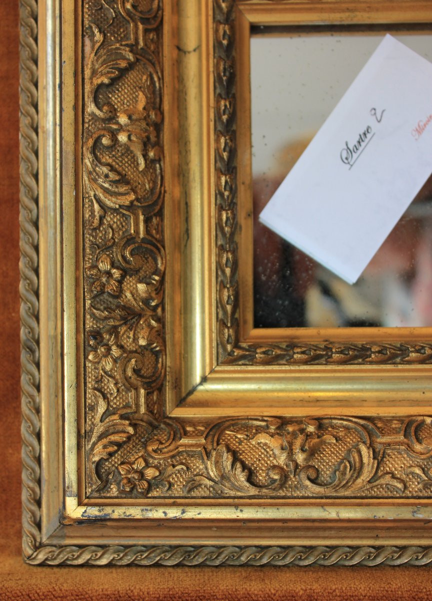 24 x 28 cm Petit miroir Napoléon III dorure feuille d'or.-photo-4