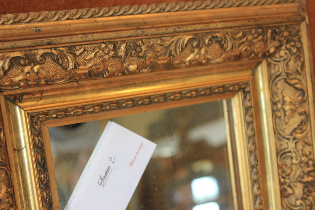24 x 28 cm Petit miroir Napoléon III dorure feuille d'or.-photo-3