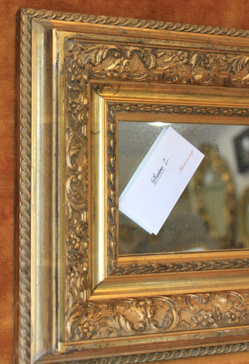 24 x 28 cm Petit miroir Napoléon III dorure feuille d'or.-photo-5
