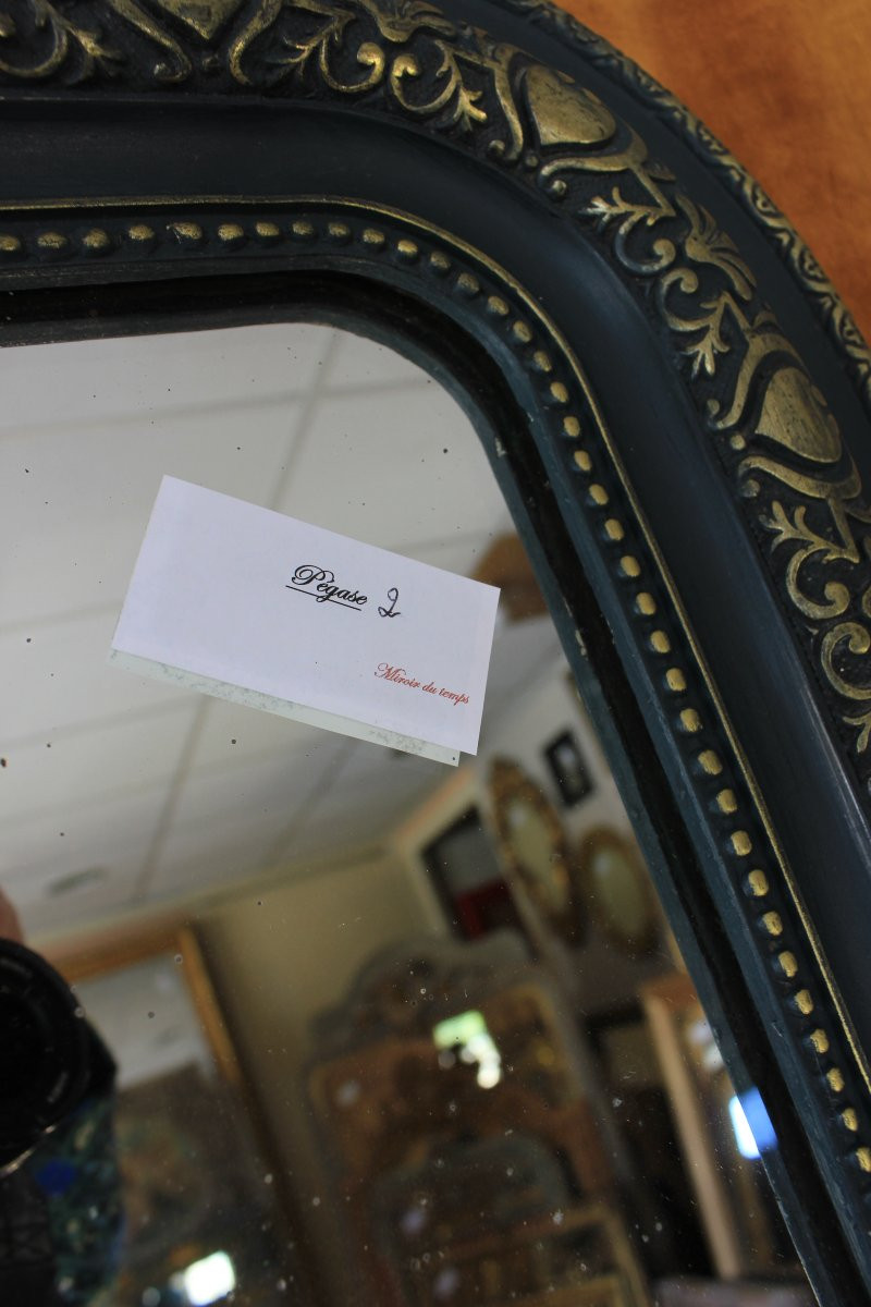 93 x 135 cm Miroir de cheminée ancien, moulure Louis Philippe perlée, patine et dorure-photo-4