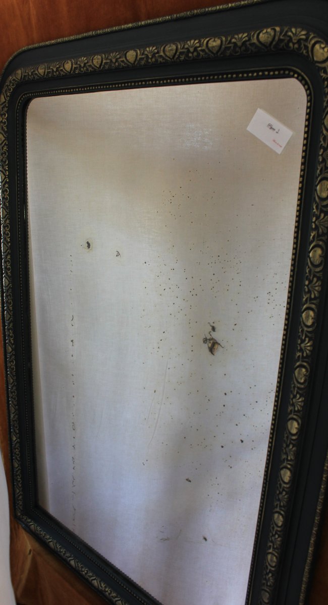 93 x 135 cm Miroir de cheminée ancien, moulure Louis Philippe perlée, patine et dorure-photo-7