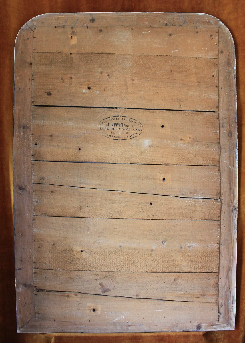 93 x 135 cm Miroir de cheminée ancien, moulure Louis Philippe perlée, patine et dorure-photo-8