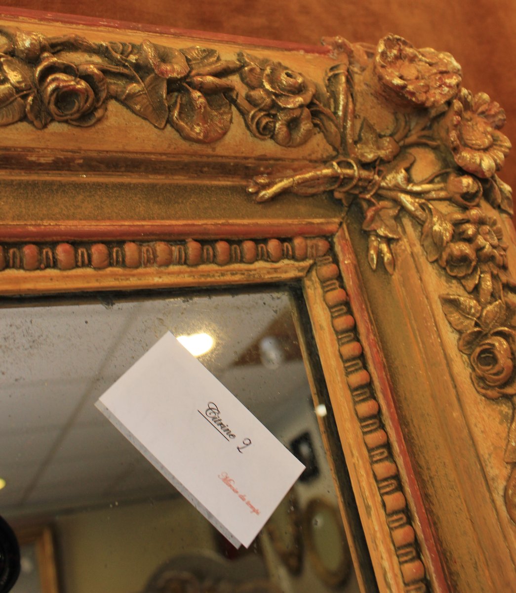 88 x 130 cm miroir rectangle ancien XIXème, patine et feuille d'or, glace mercure-photo-5