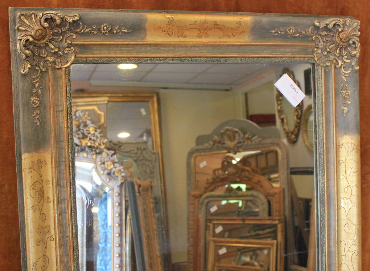 76 x 124 cm Miroir ancien rectangle restauration, feuille d'or et patine-photo-2