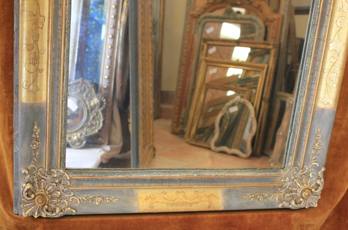 76 x 124 cm Miroir ancien rectangle restauration, feuille d'or et patine-photo-3