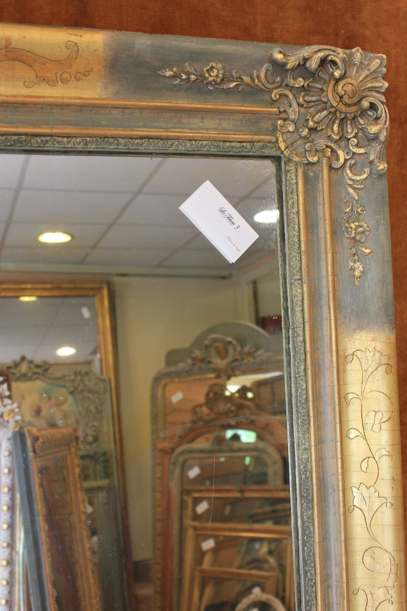 76 x 124 cm Miroir ancien rectangle restauration, feuille d'or et patine-photo-4