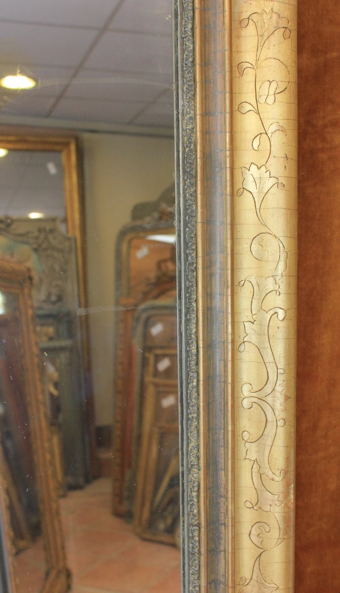 76 x 124 cm Miroir ancien rectangle restauration, feuille d'or et patine-photo-1