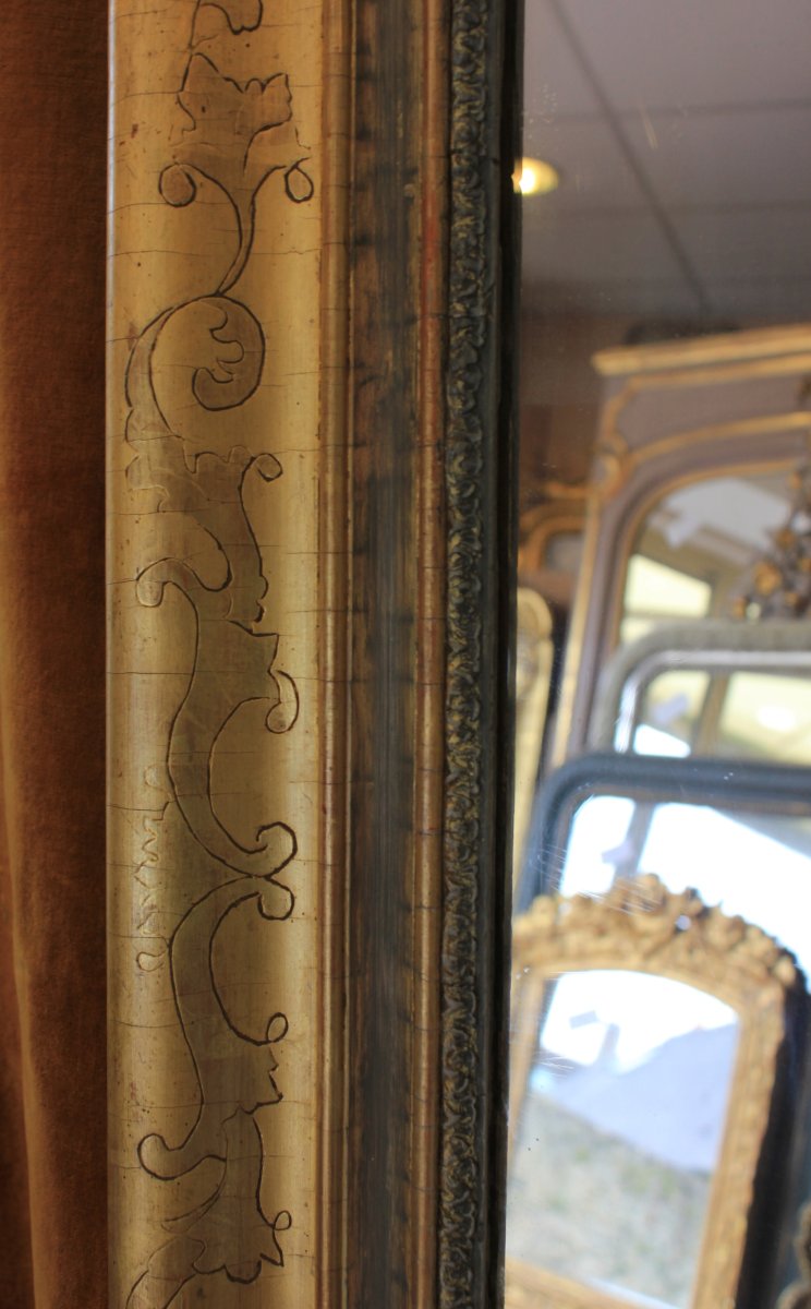 76 x 124 cm Miroir ancien rectangle restauration, feuille d'or et patine-photo-2