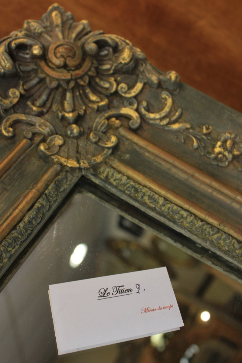 76 x 124 cm Miroir ancien rectangle restauration, feuille d'or et patine-photo-4