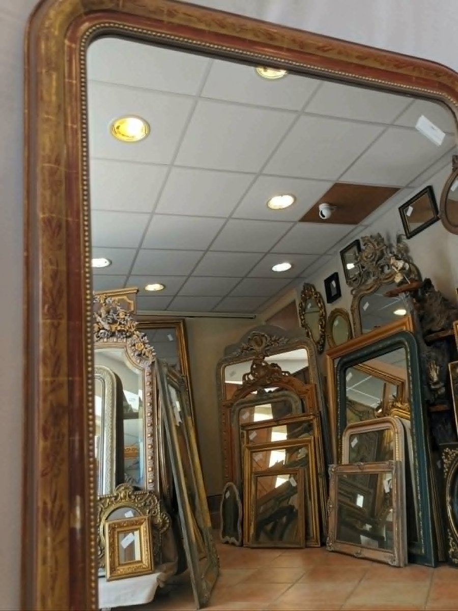 101 x 148 cm Grand miroir de cheminée Louis Philippe perlé, feuille d'or d'origine-photo-3