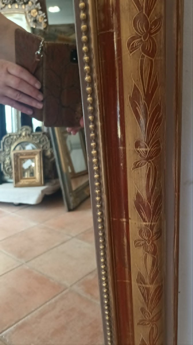 101 x 148 cm Grand miroir de cheminée Louis Philippe perlé, feuille d'or d'origine-photo-4