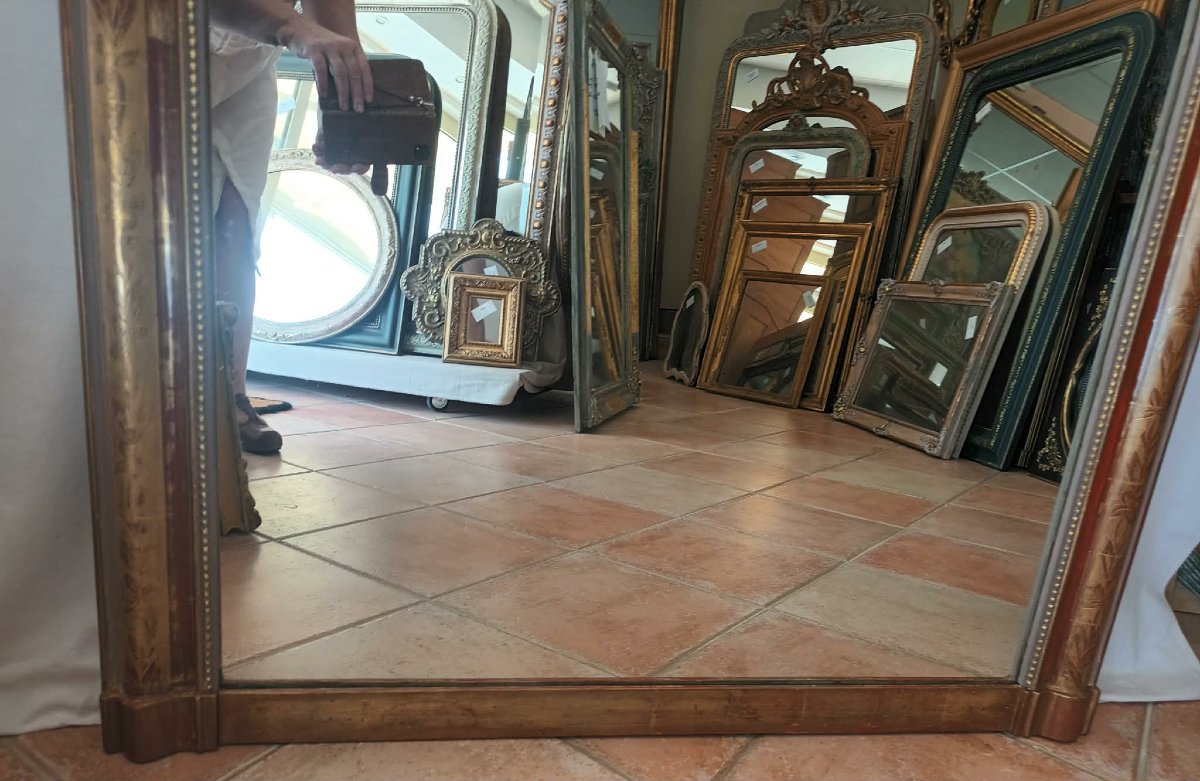 101 x 148 cm Grand miroir de cheminée Louis Philippe perlé, feuille d'or d'origine-photo-6