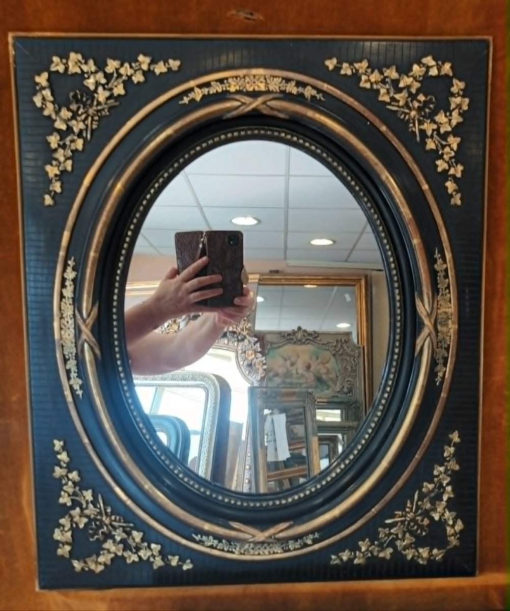 51 x 61 cm Paire de miroirs médaillon rectangle Napoléon III-photo-2