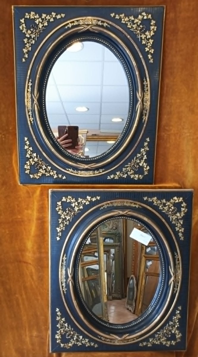 51 x 61 cm Paire de miroirs médaillon rectangle Napoléon III-photo-3