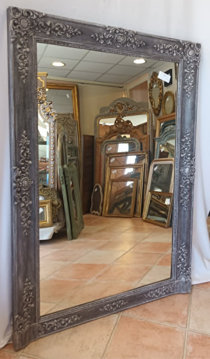 94 x 140 cm Miroir De Cheminée Ancien, finition patiné