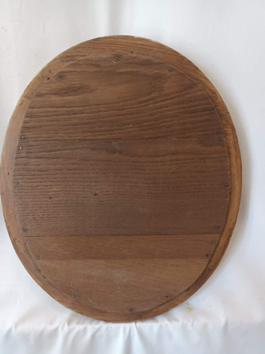 38 X 45 Cm 19th-century Oval Mirror, Regency Style, Gold Leaf, Mercury-photo-7