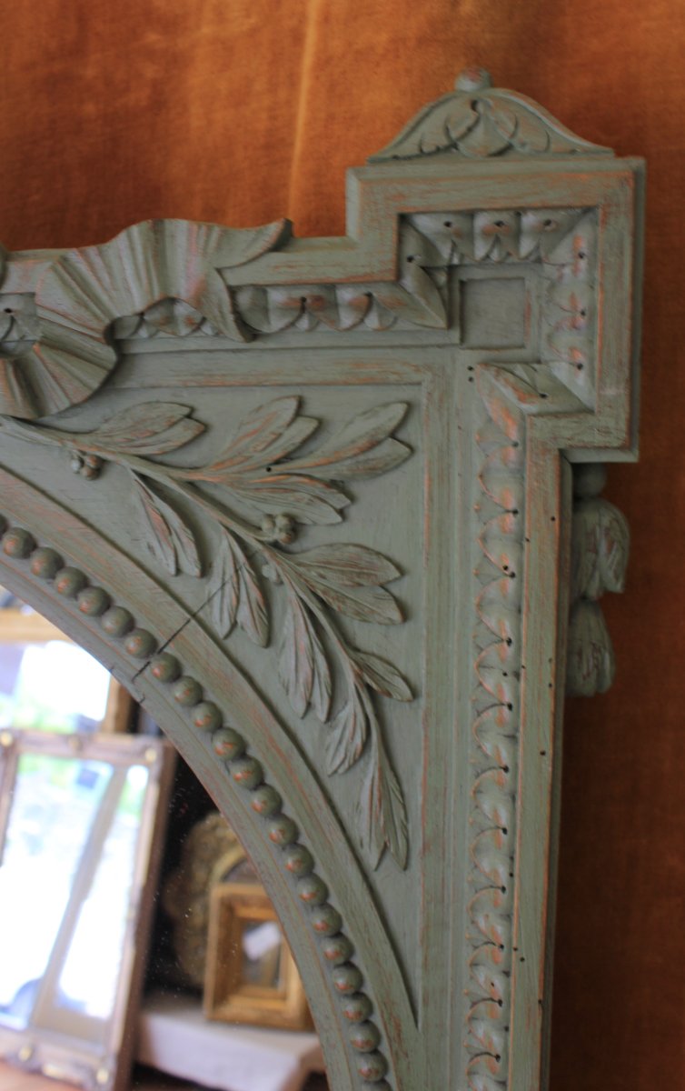 65 x 80 cm  Paire de miroirs style Louis XVI, bois sculpté et patiné-photo-2