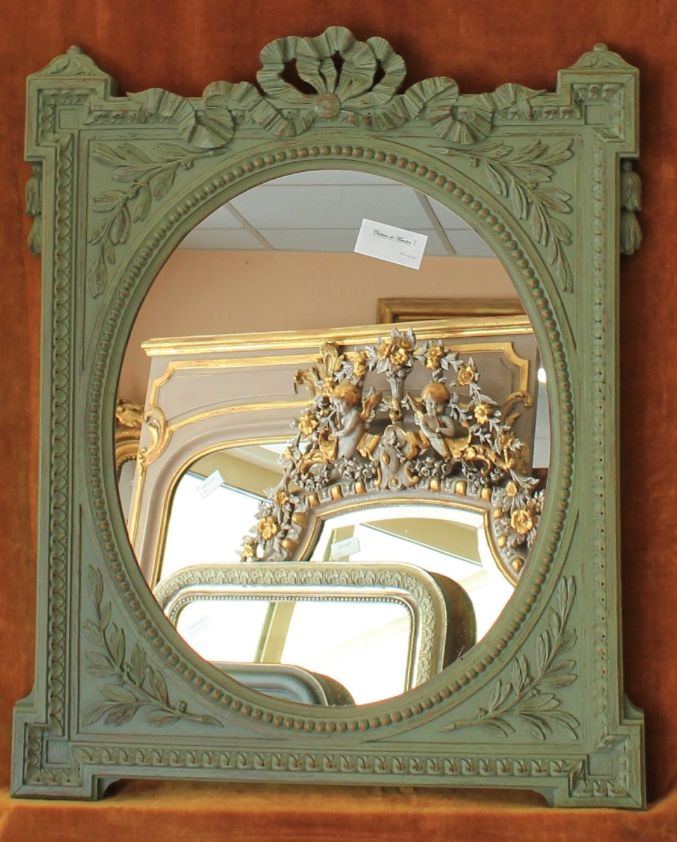 65 x 80 cm  Paire de miroirs style Louis XVI, bois sculpté et patiné-photo-5