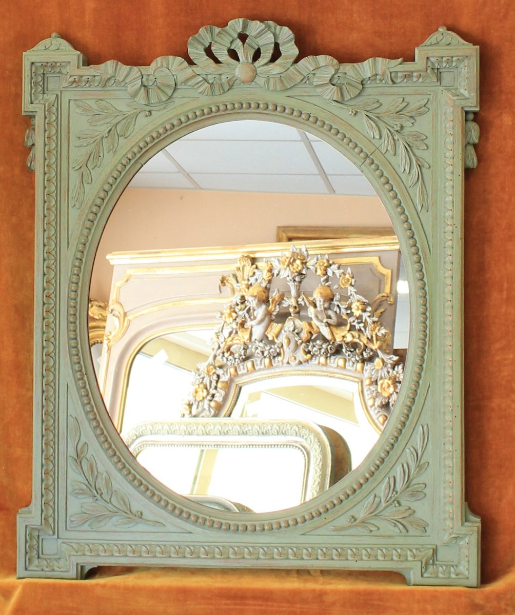 65 x 80 cm  Paire de miroirs style Louis XVI, bois sculpté et patiné-photo-6