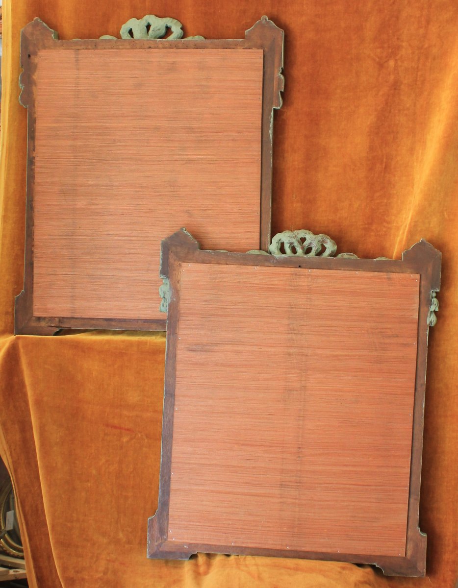 65 x 80 cm  Paire de miroirs style Louis XVI, bois sculpté et patiné-photo-8