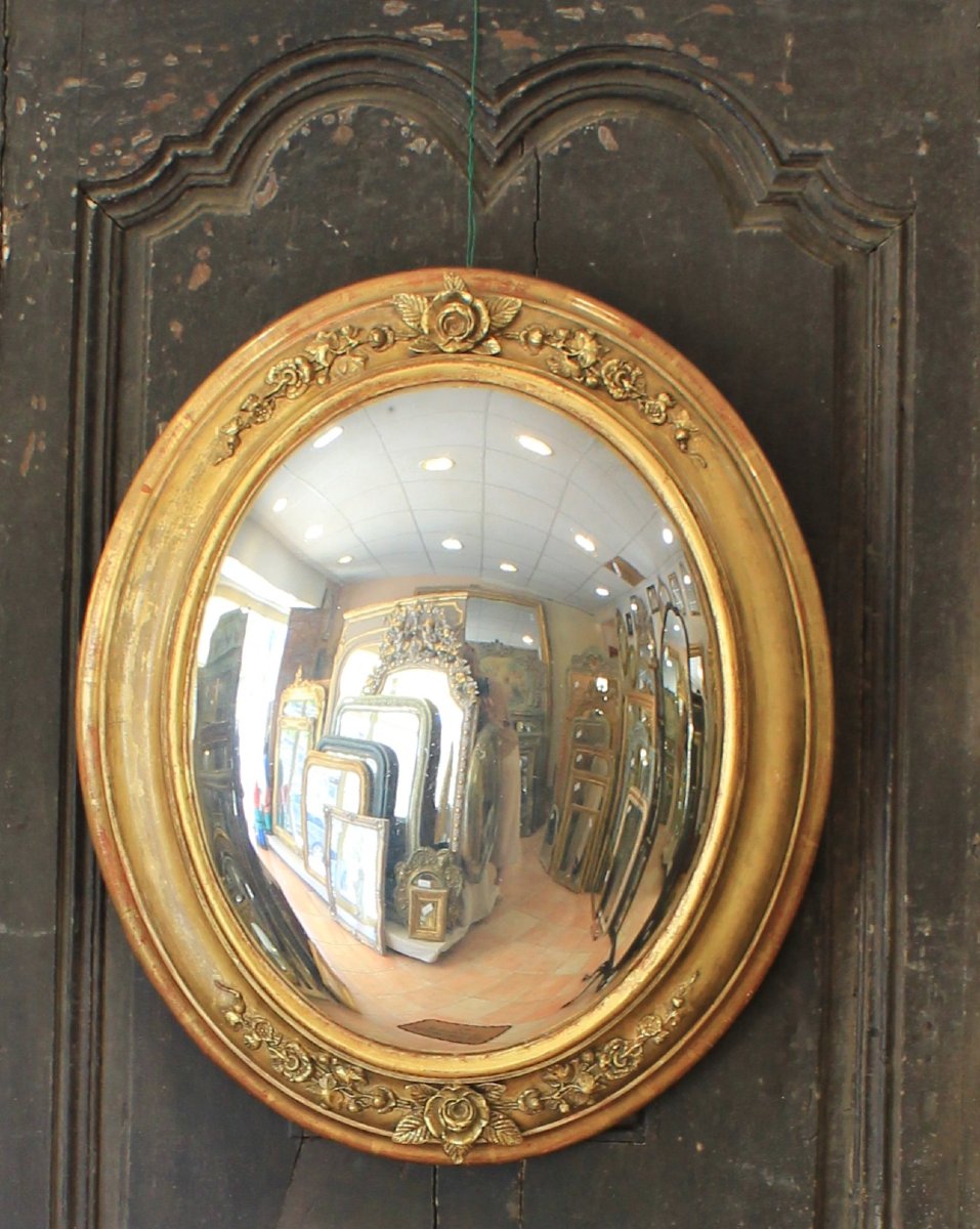 52 X 62 Cm, Large Medallion, Witch's Mirror, Gilded Wood, 19th Century-photo-4
