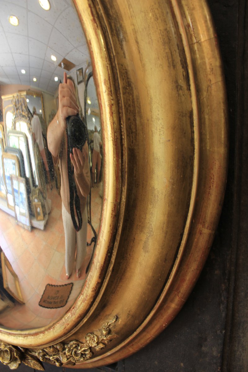 52 X 62 Cm, Large Medallion, Witch's Mirror, Gilded Wood, 19th Century-photo-3