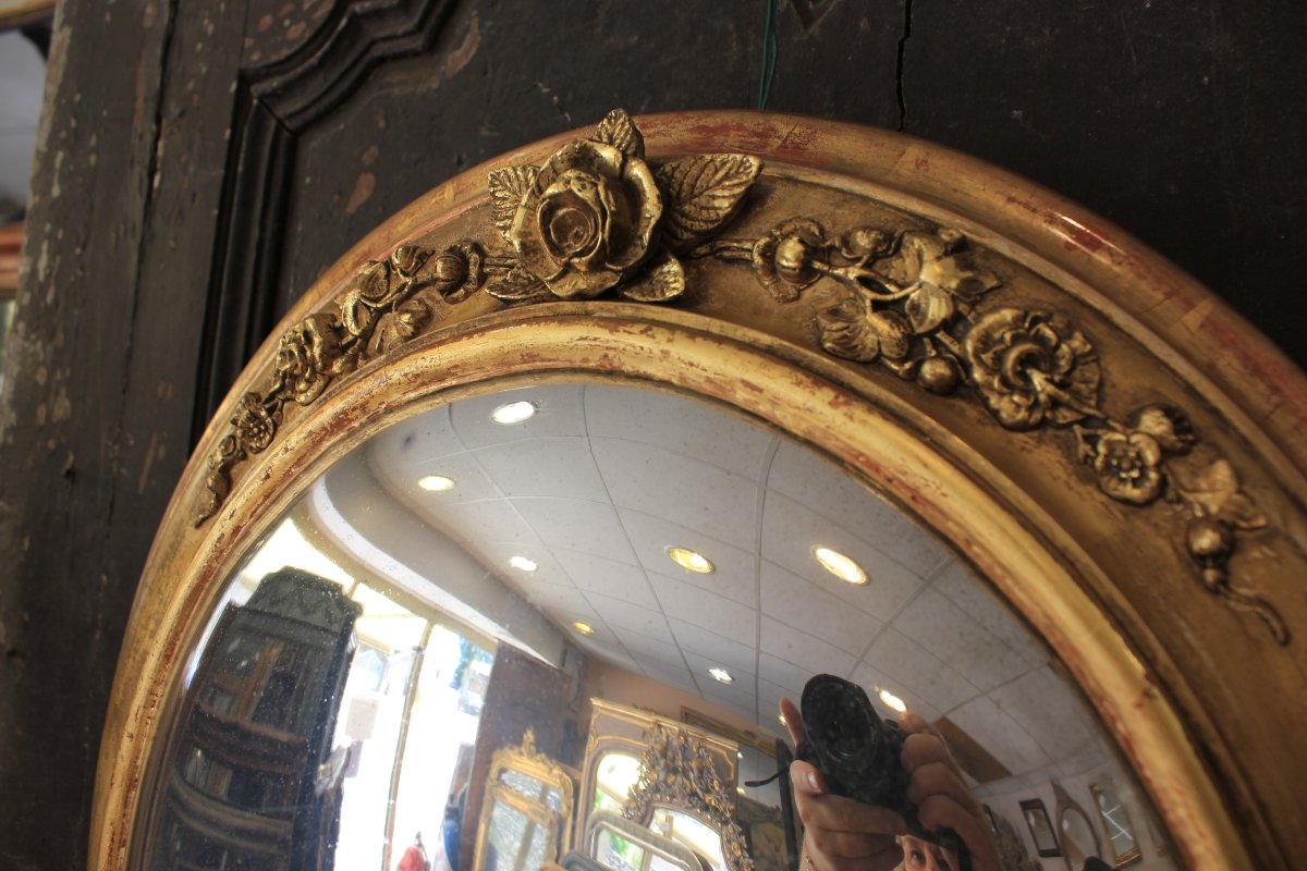 52 X 62 Cm, Large Medallion, Witch's Mirror, Gilded Wood, 19th Century-photo-4