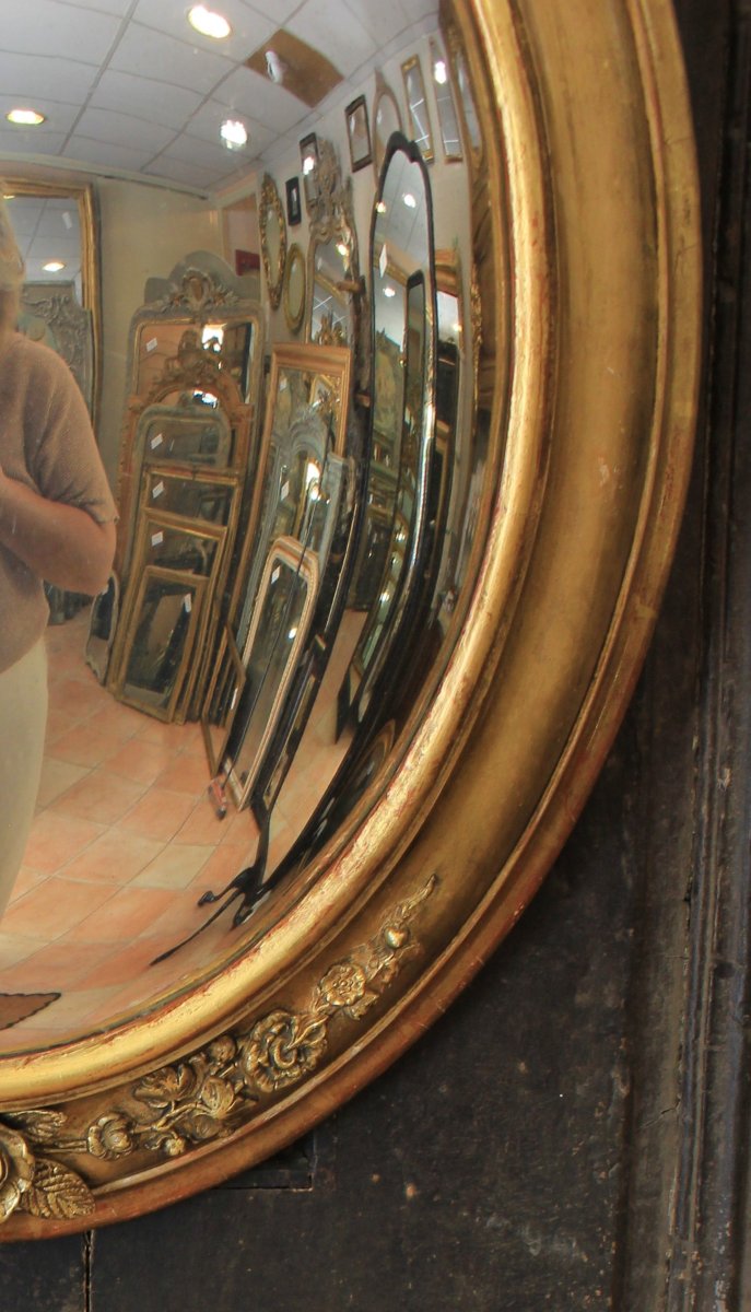 52 X 62 Cm, Large Medallion, Witch's Mirror, Gilded Wood, 19th Century-photo-5