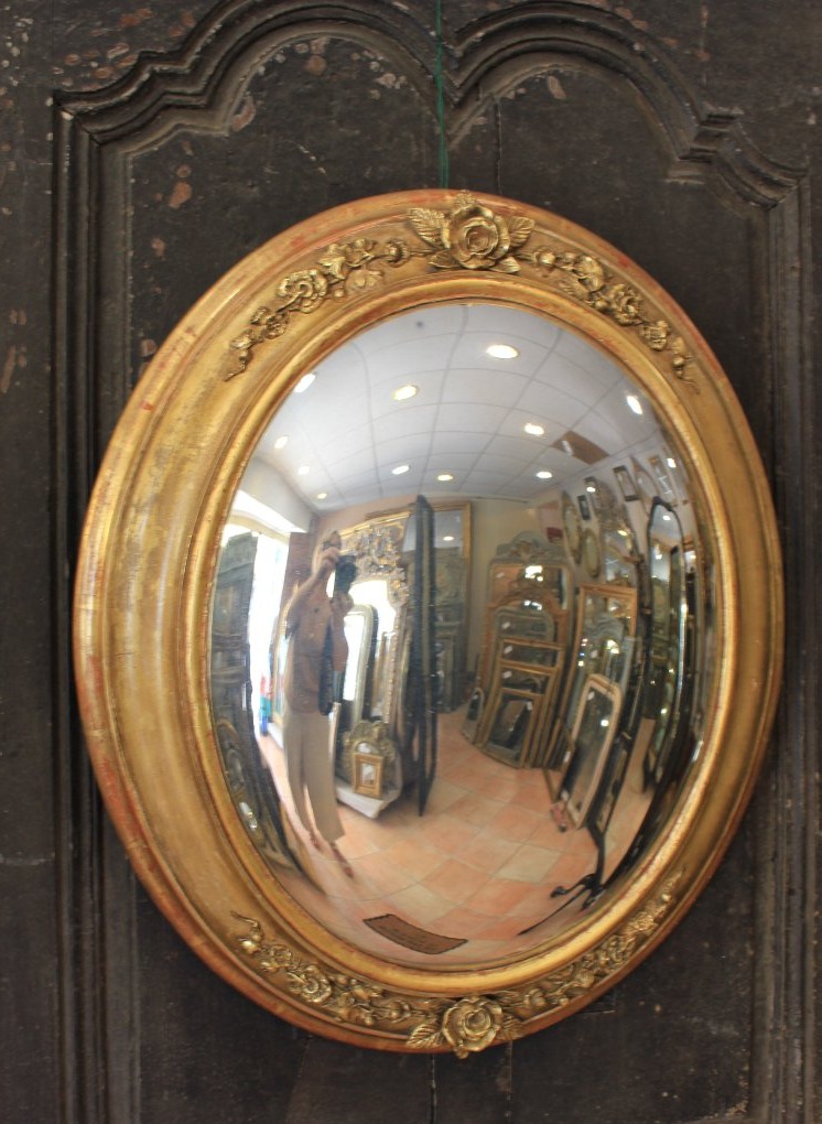 52 X 62 Cm, Large Medallion, Witch's Mirror, Gilded Wood, 19th Century