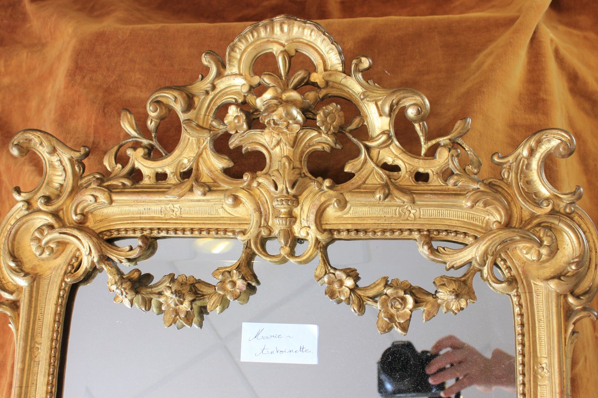 58 x 80 cm  miroir Napoléon III, feuille d'or, glace biseautée au mercure-photo-2