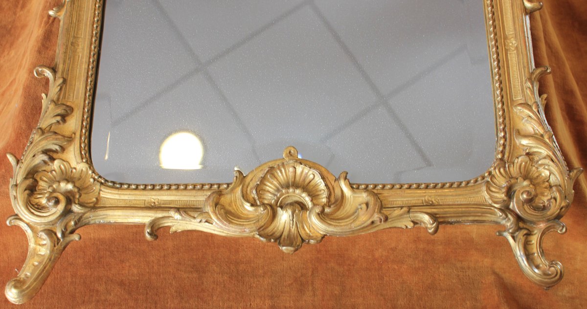 58 x 80 cm  miroir Napoléon III, feuille d'or, glace biseautée au mercure-photo-3