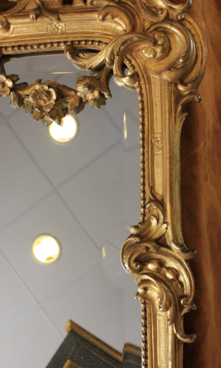 58 x 80 cm  miroir Napoléon III, feuille d'or, glace biseautée au mercure-photo-4