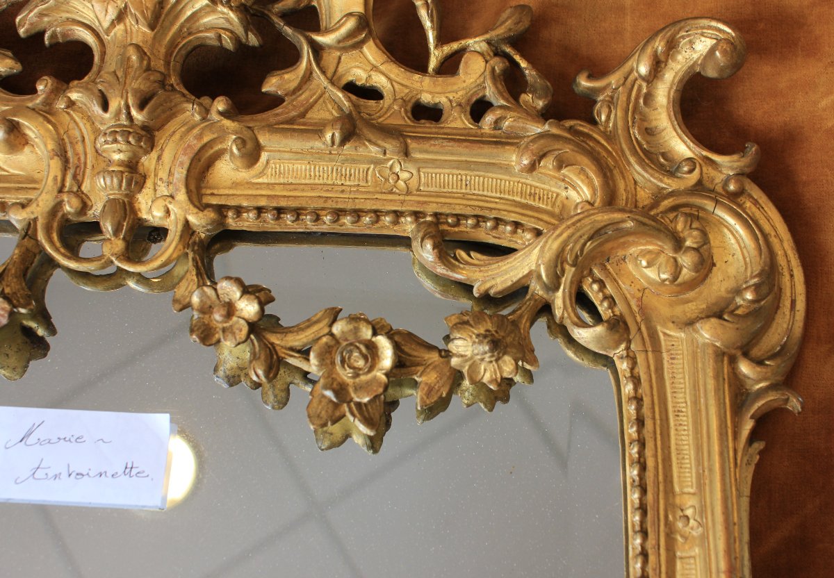 58 x 80 cm  miroir Napoléon III, feuille d'or, glace biseautée au mercure-photo-1