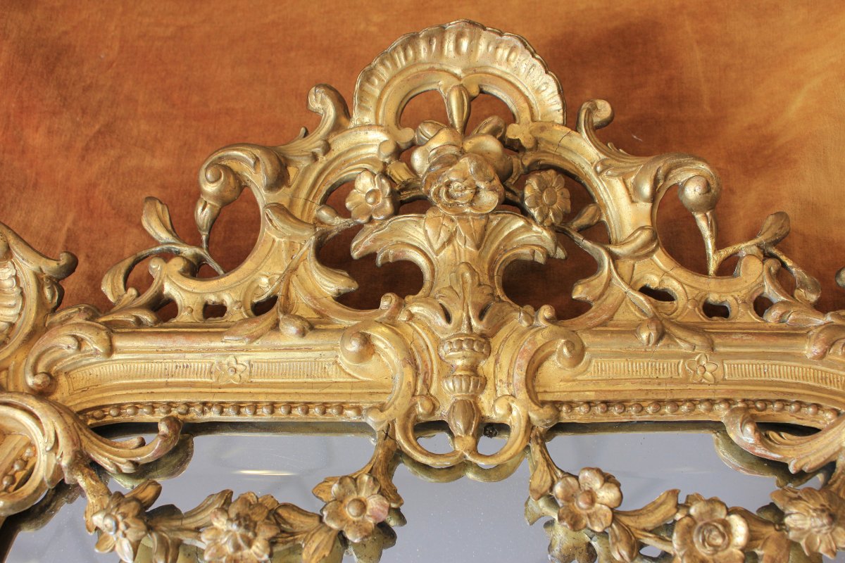 58 x 80 cm  miroir Napoléon III, feuille d'or, glace biseautée au mercure-photo-6