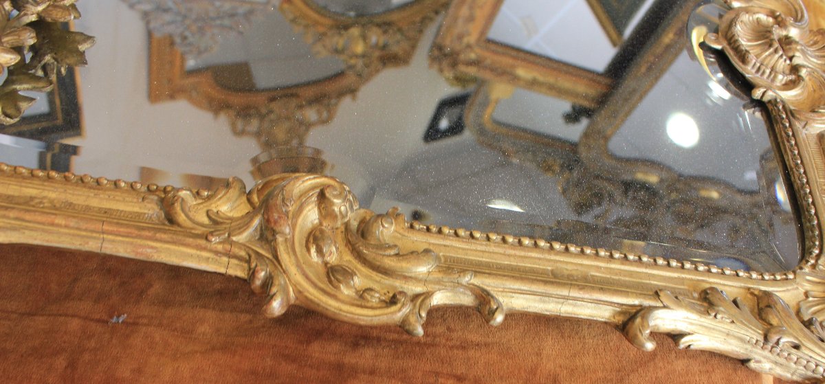58 x 80 cm  miroir Napoléon III, feuille d'or, glace biseautée au mercure-photo-7