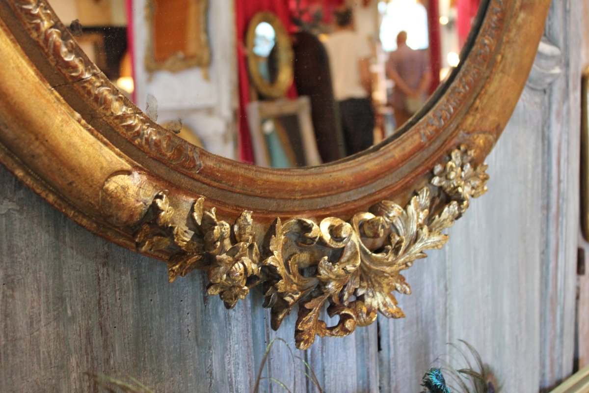 96 X 127 Cm Large Oval Mirror, 17th-century Carved And Gilded Wooden Frame -photo-3